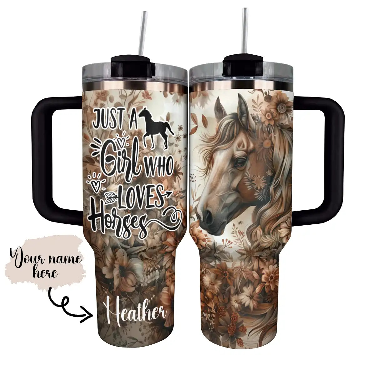 Horse Custom Stanley Quencher 40oz Stainless Steel Tumbler With Handle