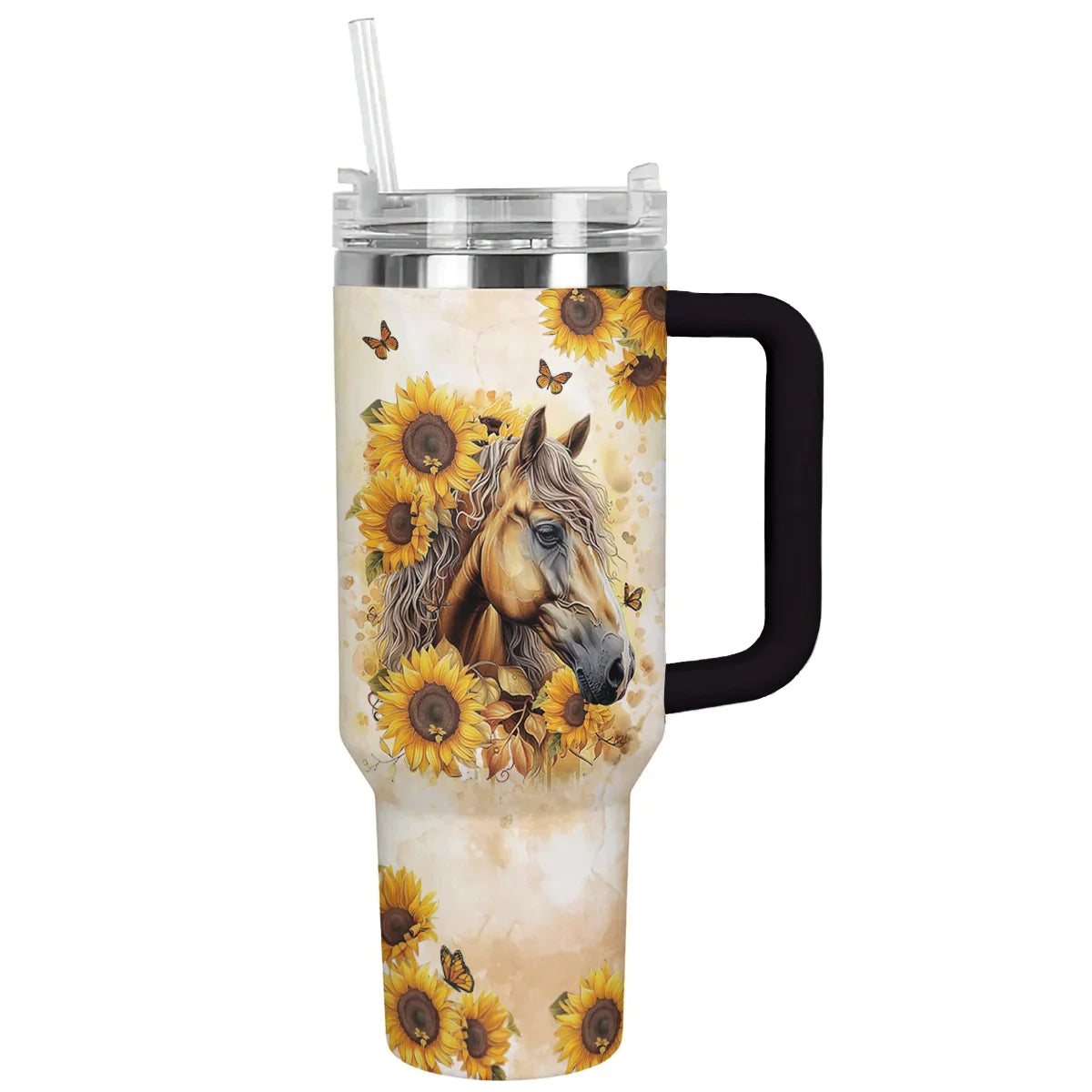 Horse Shine With Sunflower Custom Stanley Quencher 40oz Stainless Steel Tumbler With Handle