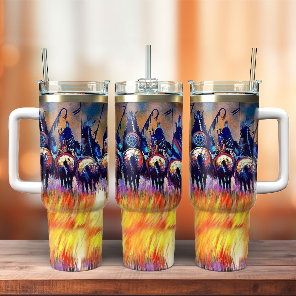 Horses Native American Custom Stanley Quencher 40oz Stainless Steel Tumbler With Handle