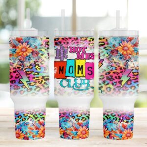 Hot Mess Moms Club Floral Leopard Print Custom Stanley Quencher 40oz Stainless Steel Tumbler With Handle