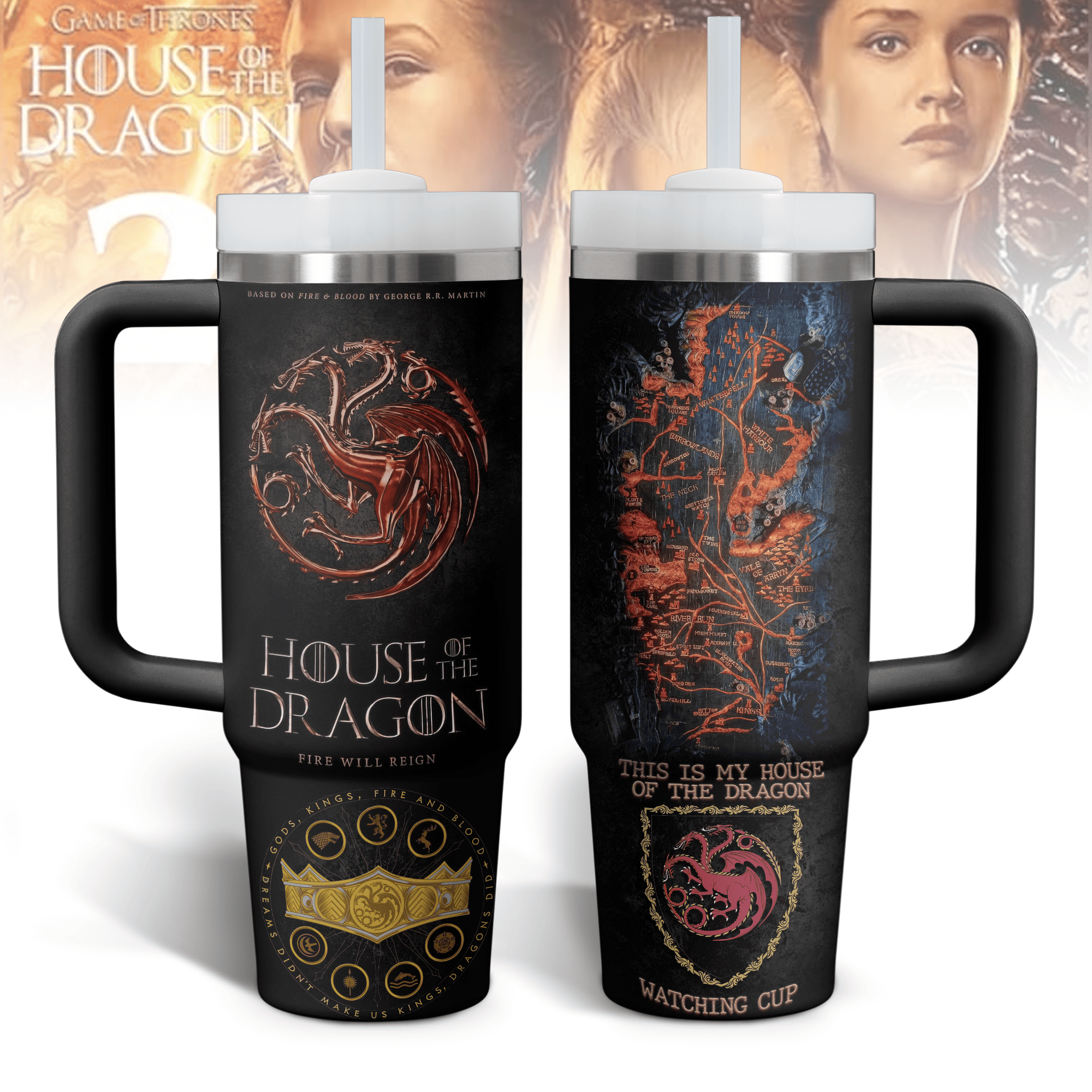 House Of The Dragon TV Series Custom Stanley Quencher 40oz Stainless Steel Tumbler With Handle