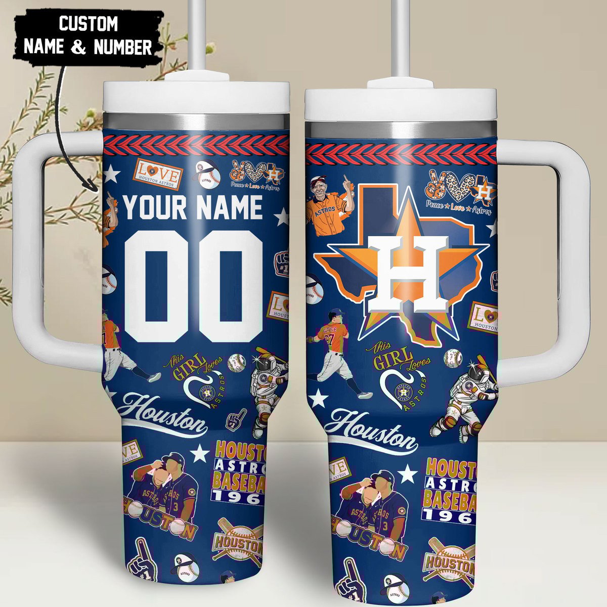 Houston Astros MLB Custom Stanley Quencher 40oz Stainless Steel Tumbler With Handle