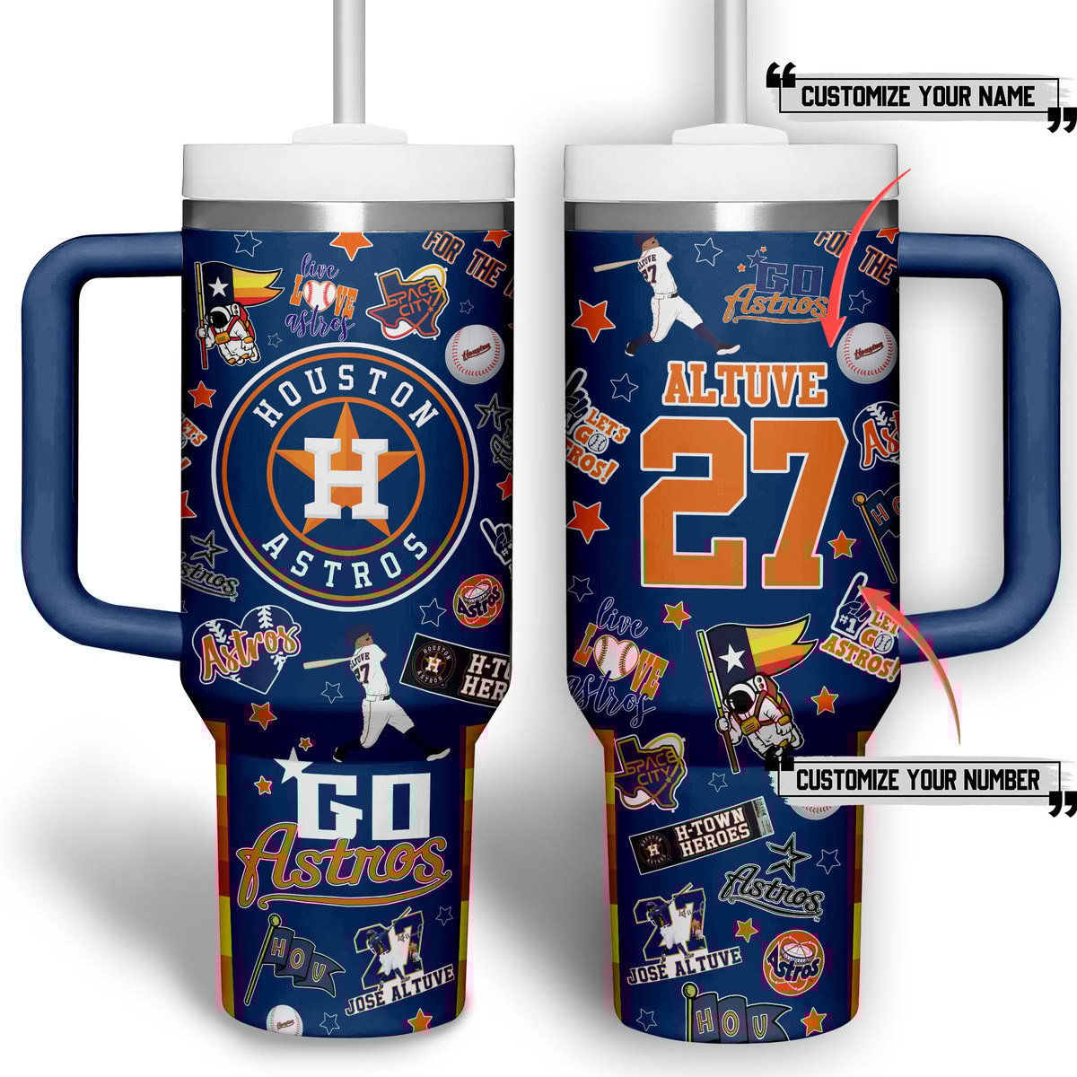 Houston Astros MLB Custom Stanley Quencher 40oz Stainless Steel Tumbler With Handle