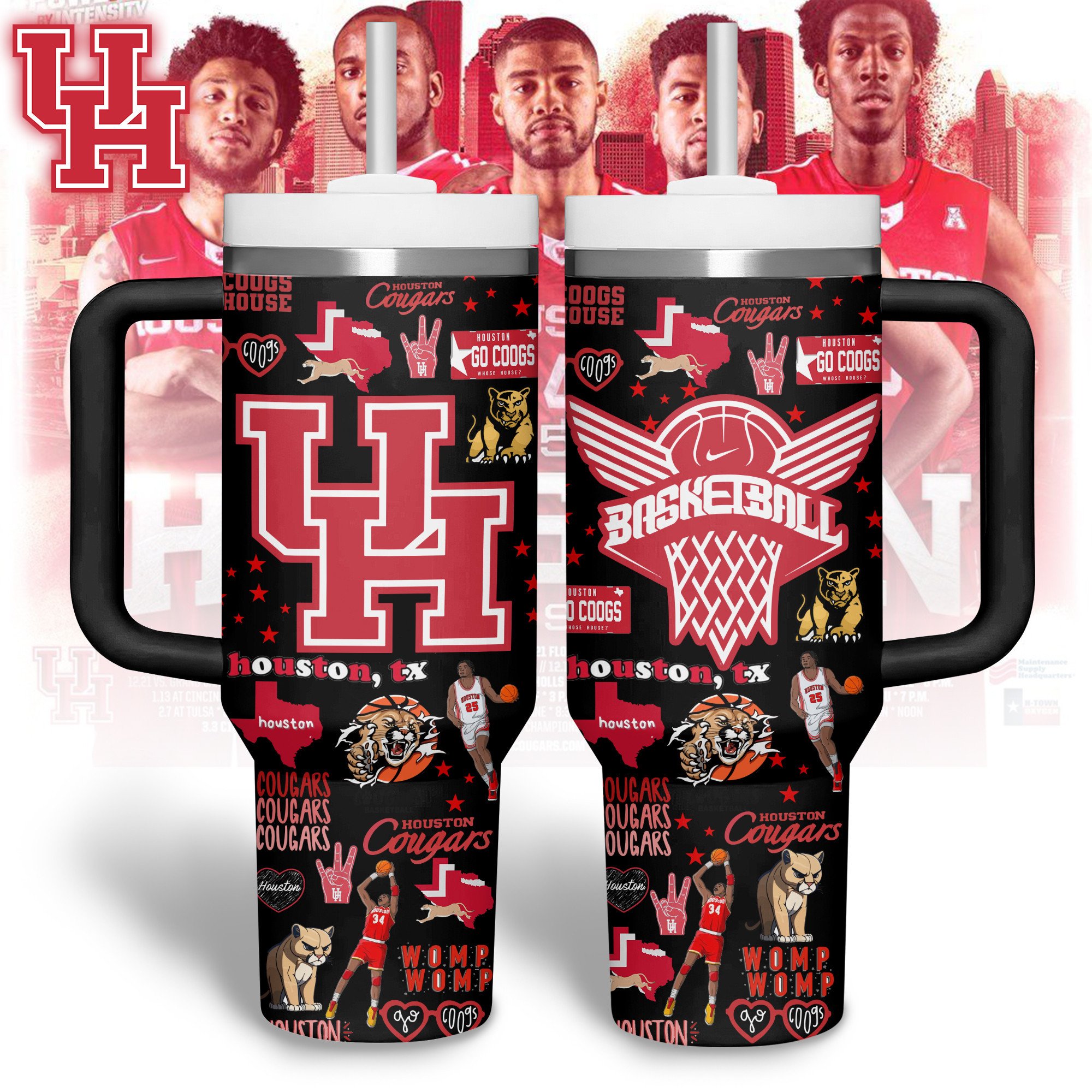 Houston Cougars football NCAA Custom Stanley Quencher 40oz Stainless Steel Tumbler With Handle