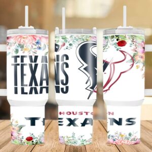 Houston Texans Floral NFL Custom Stanley Quencher 40oz Stainless Steel Tumbler With Handle