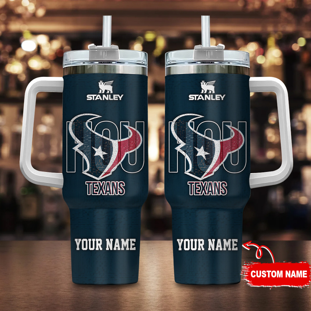 Houston Texans NFL 3D Logo Custom Stanley Quencher 40oz Stainless Steel Tumbler With Handle