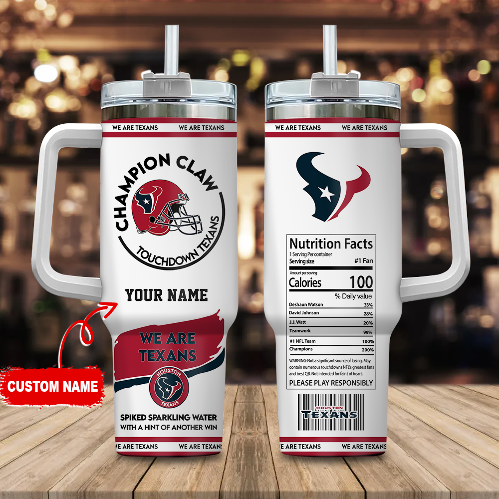 Houston Texans NFL Champion Claw Custom Stanley Quencher 40oz Stainless Steel Tumbler With Handle