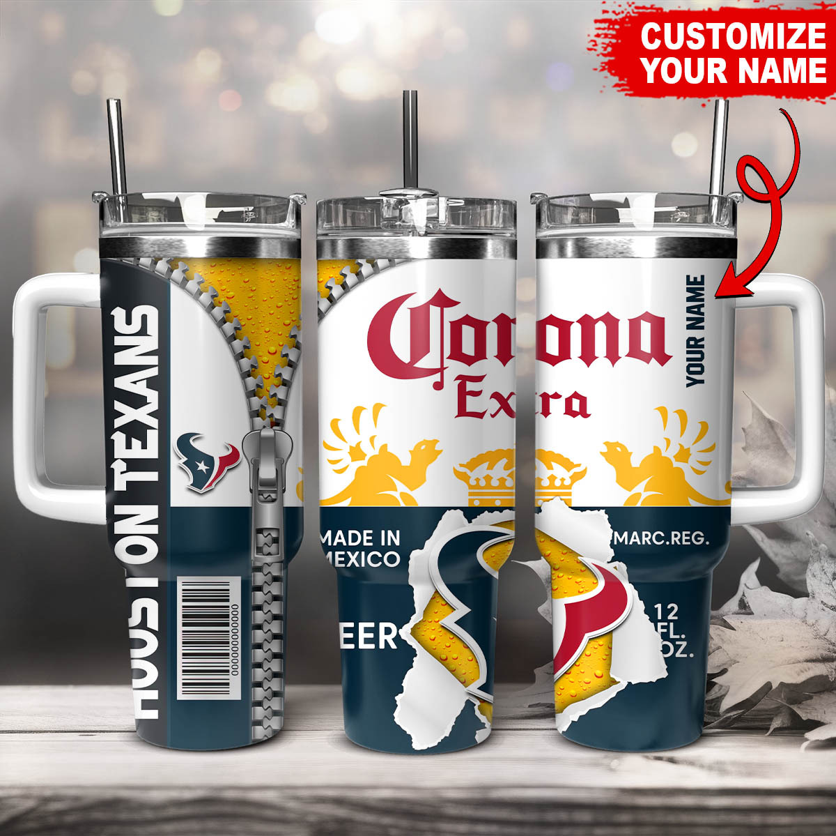 Houston Texans NFL Corona Extra Custom Stanley Quencher 40oz Stainless Steel Tumbler With Handle