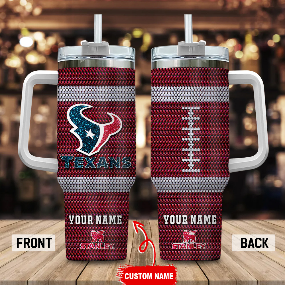 Houston Texans NFL Crystal Custom Stanley Quencher 40oz Stainless Steel Tumbler With Handle