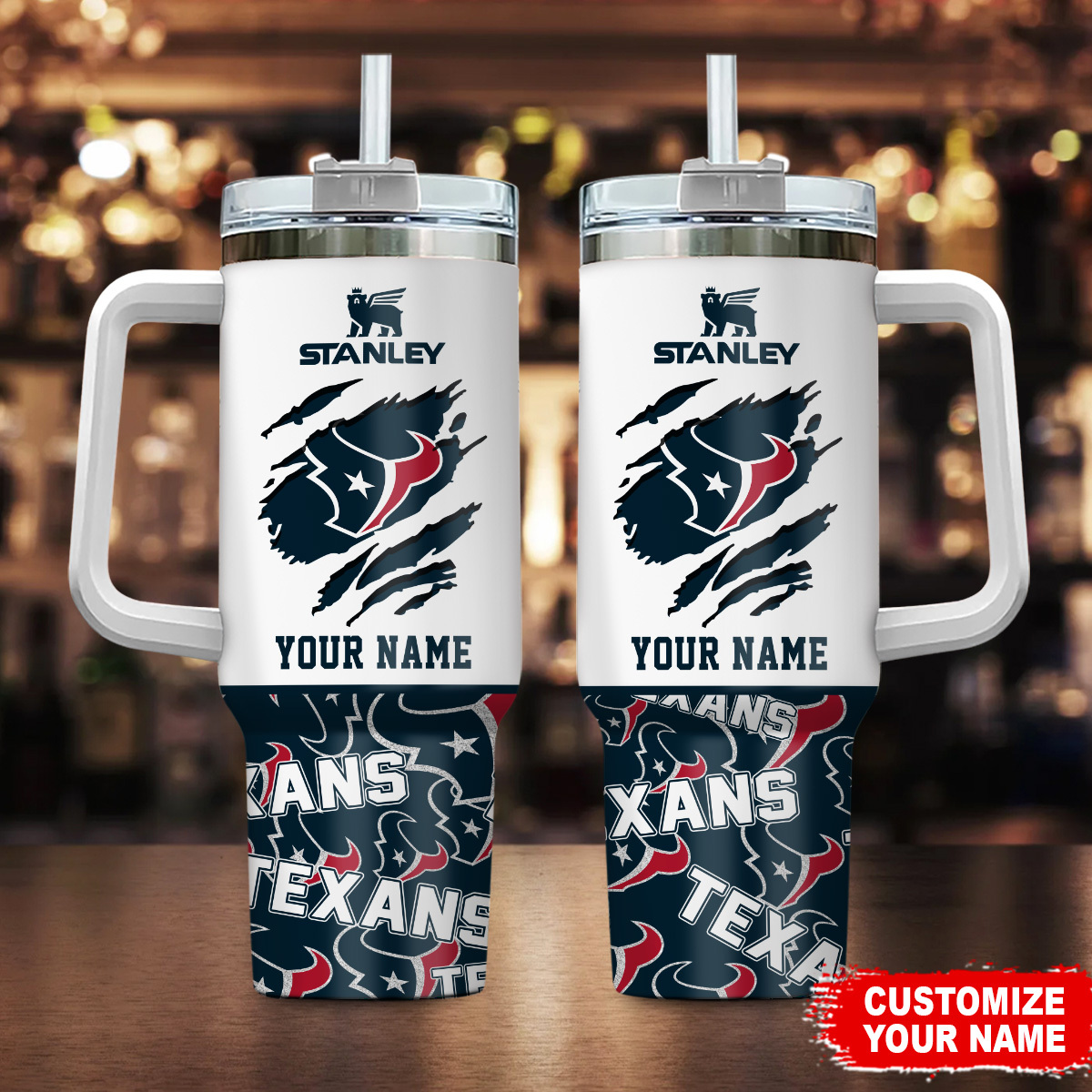Houston Texans NFL Custom Stanley Quencher 40oz Stainless Steel Tumbler With Handle