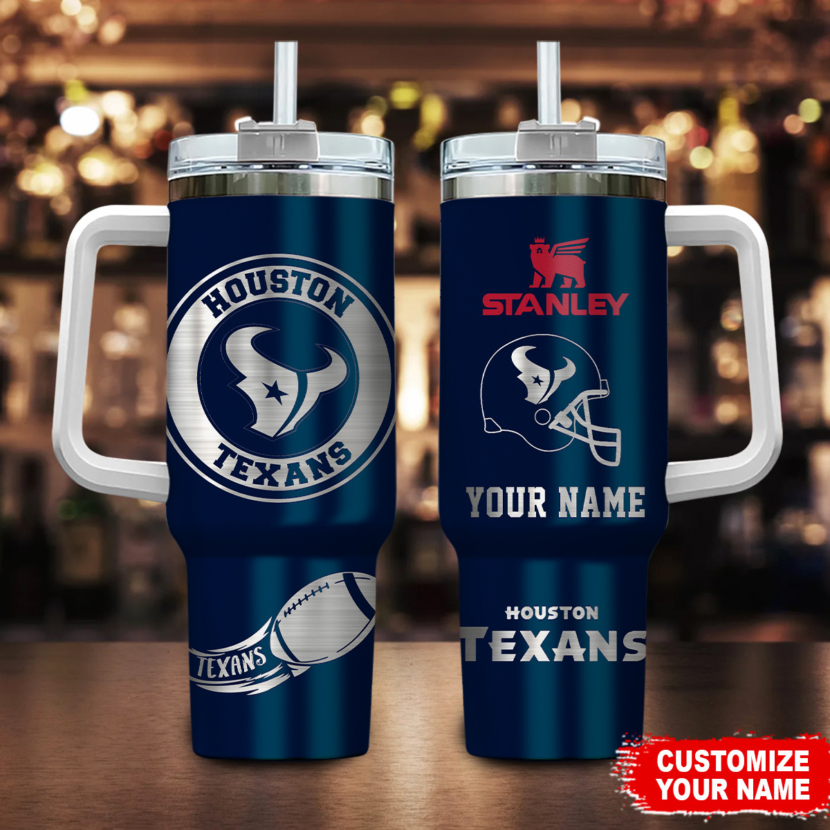 Houston Texans NFL Custom Stanley Quencher 40oz Stainless Steel Tumbler With Handle