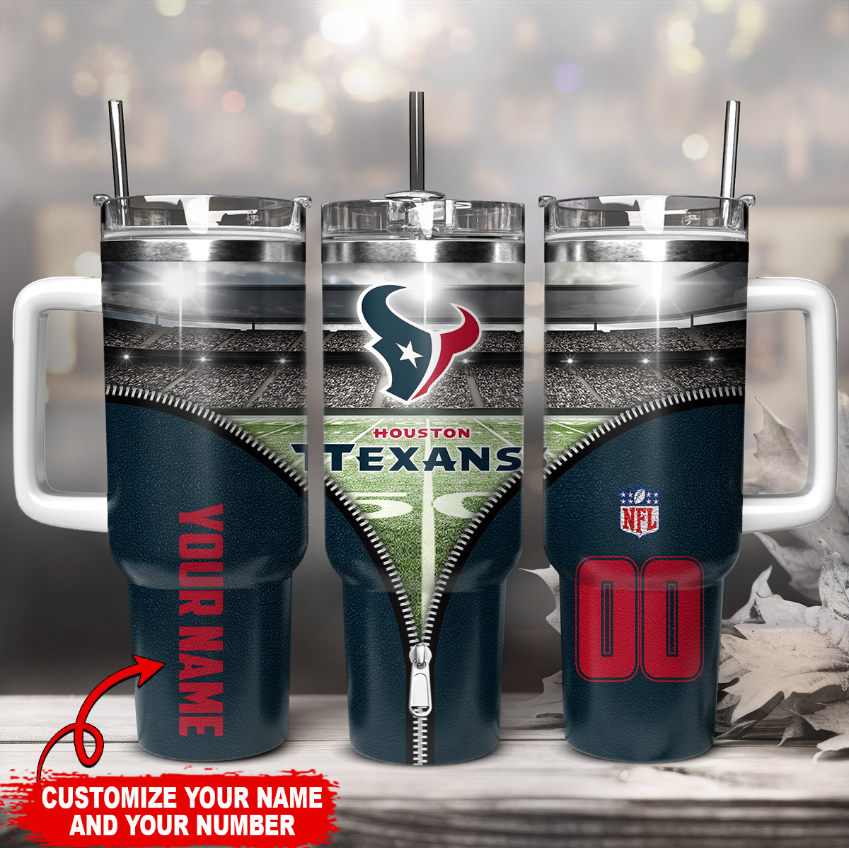 Houston Texans NFL Custom Stanley Quencher 40oz Stainless Steel Tumbler With Handle