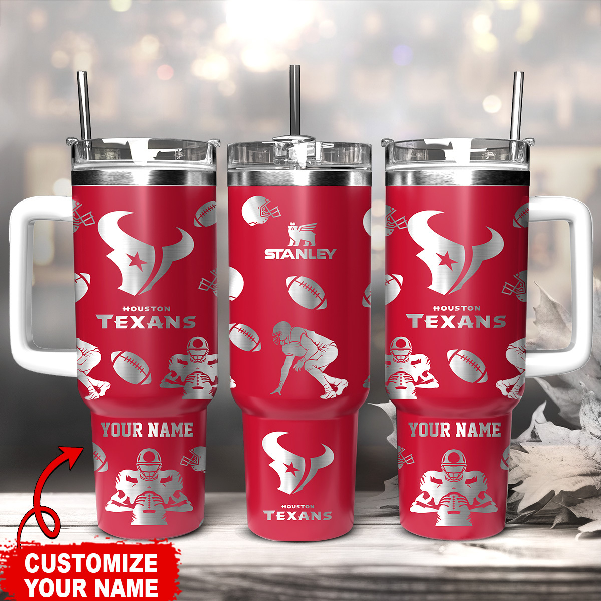 Houston Texans NFL Custom Stanley Quencher 40oz Stainless Steel Tumbler With Handle