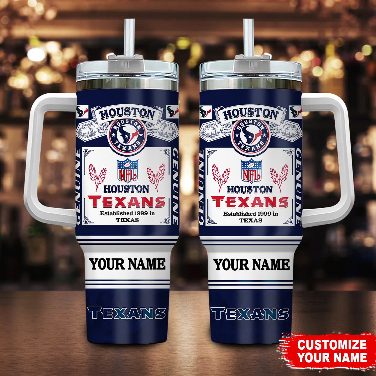 Houston Texans NFL Custom Stanley Quencher 40oz Stainless Steel Tumbler With Handle