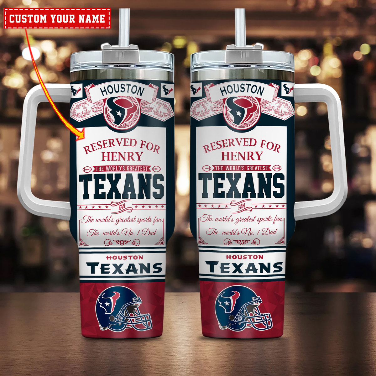 Houston Texans NFL Father's Day Custom Stanley Quencher 40oz Stainless Steel Tumbler With Handle