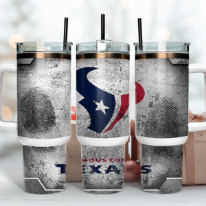 Houston Texans NFL Fingerprint Effect Custom Stanley Quencher 40oz Stainless Steel Tumbler With Handle