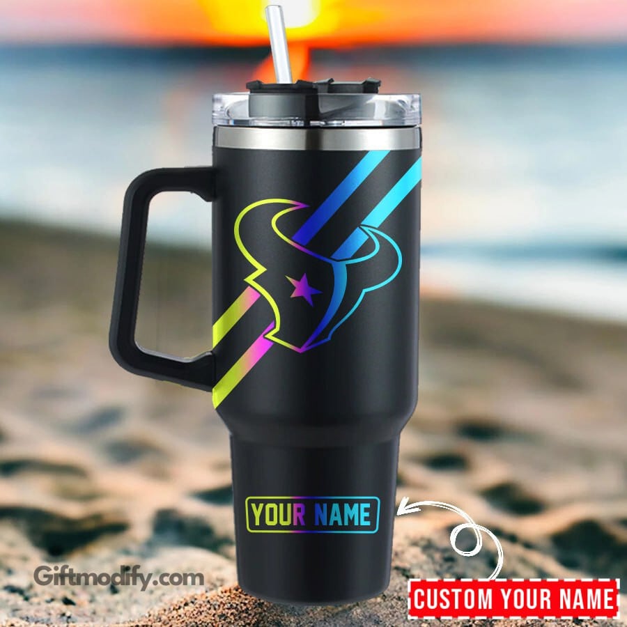 Houston Texans NFL Hologram Logo Custom Stanley Quencher 40oz Stainless Steel Tumbler With Handle