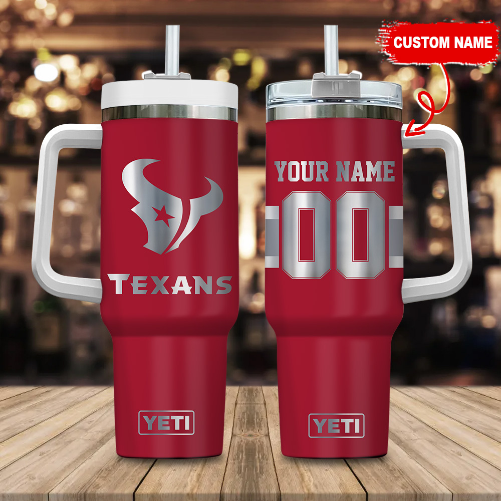 Houston Texans NFL Laser Engraved Effect Custom Stanley Quencher 40oz Stainless Steel Tumbler With Handle
