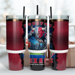 Houston Texans NFL Mascot Custom Stanley Quencher 40oz Stainless Steel Tumbler With Handle