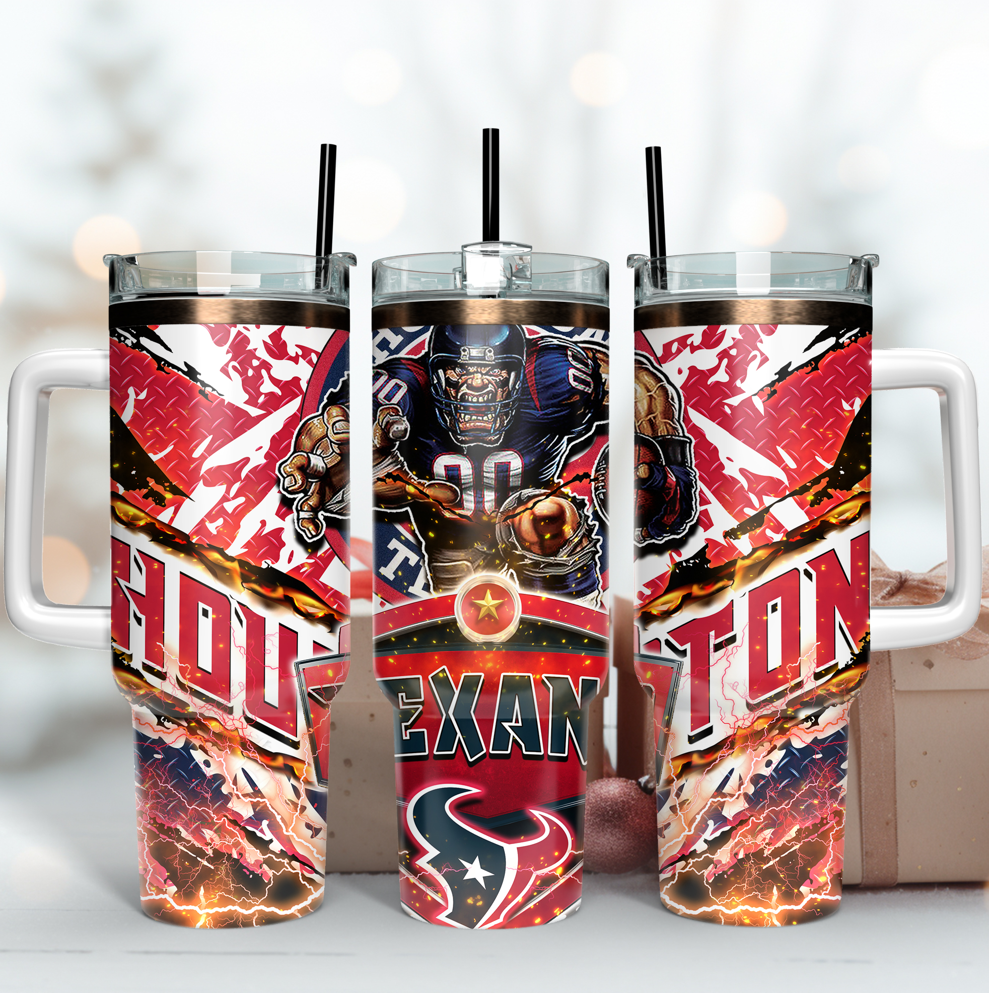 Houston Texans NFL Mascot Custom Stanley Quencher 40oz Stainless Steel Tumbler With Handle