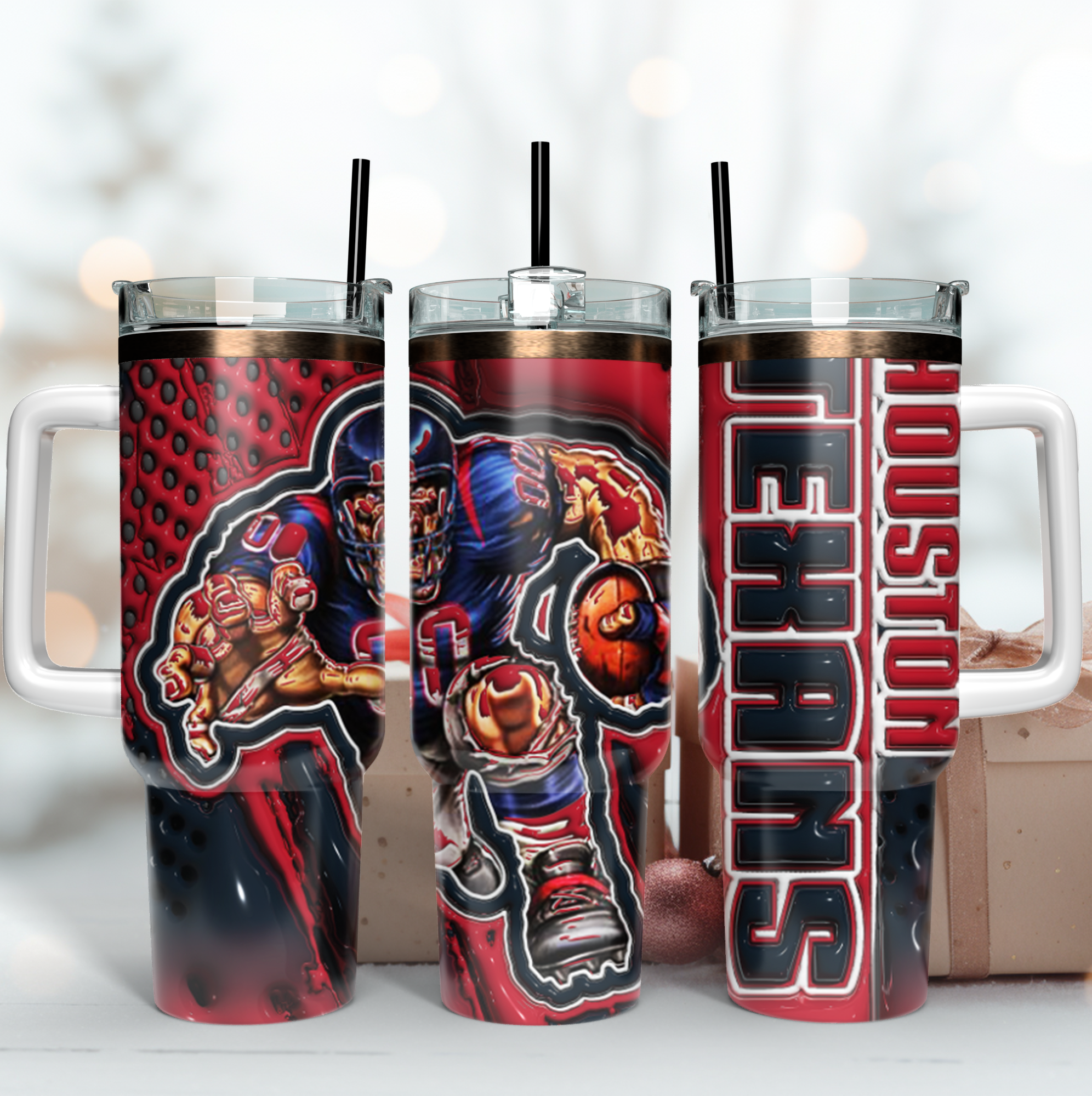 Houston Texans NFL Mascot Custom Stanley Quencher 40oz Stainless Steel Tumbler With Handle