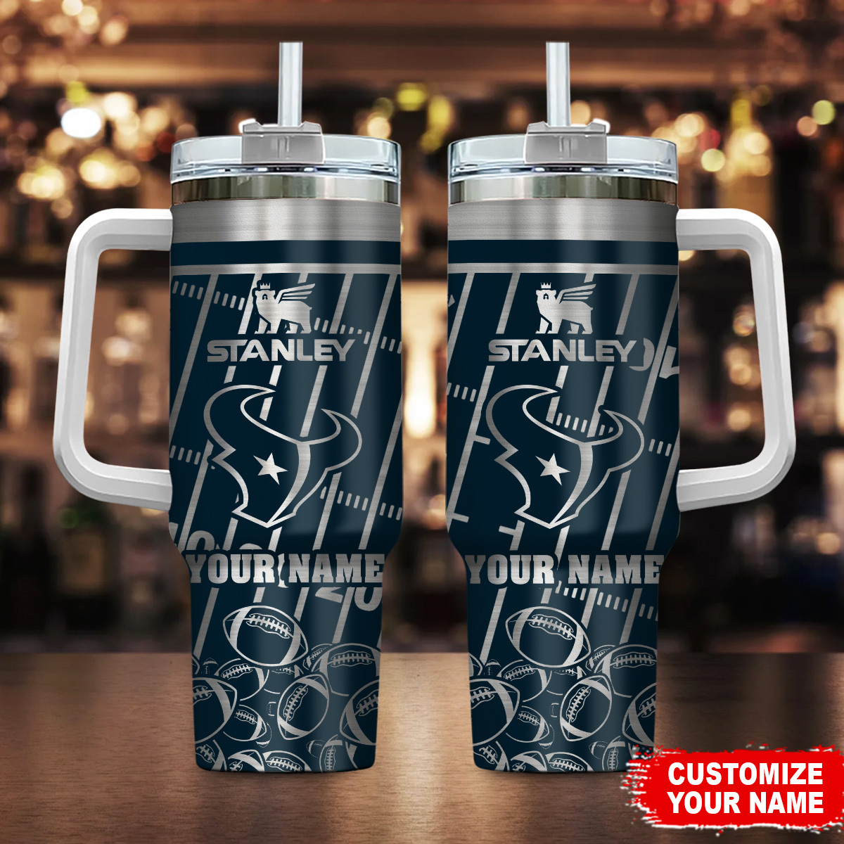 Houston Texans NFL Silver Custom Stanley Quencher 40oz Stainless Steel Tumbler With Handle