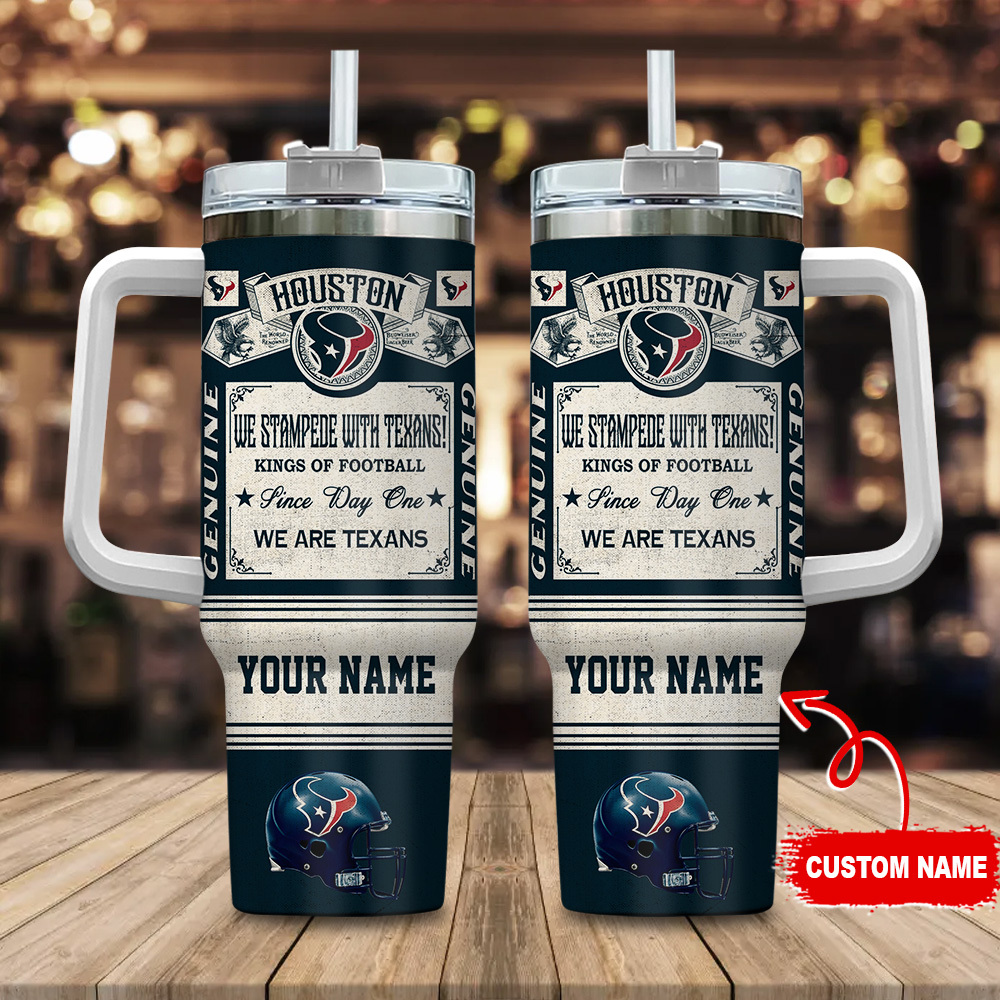 Houston Texans NFL Vintage Kings Of Football Custom Stanley Quencher 40oz Stainless Steel Tumbler With Handle