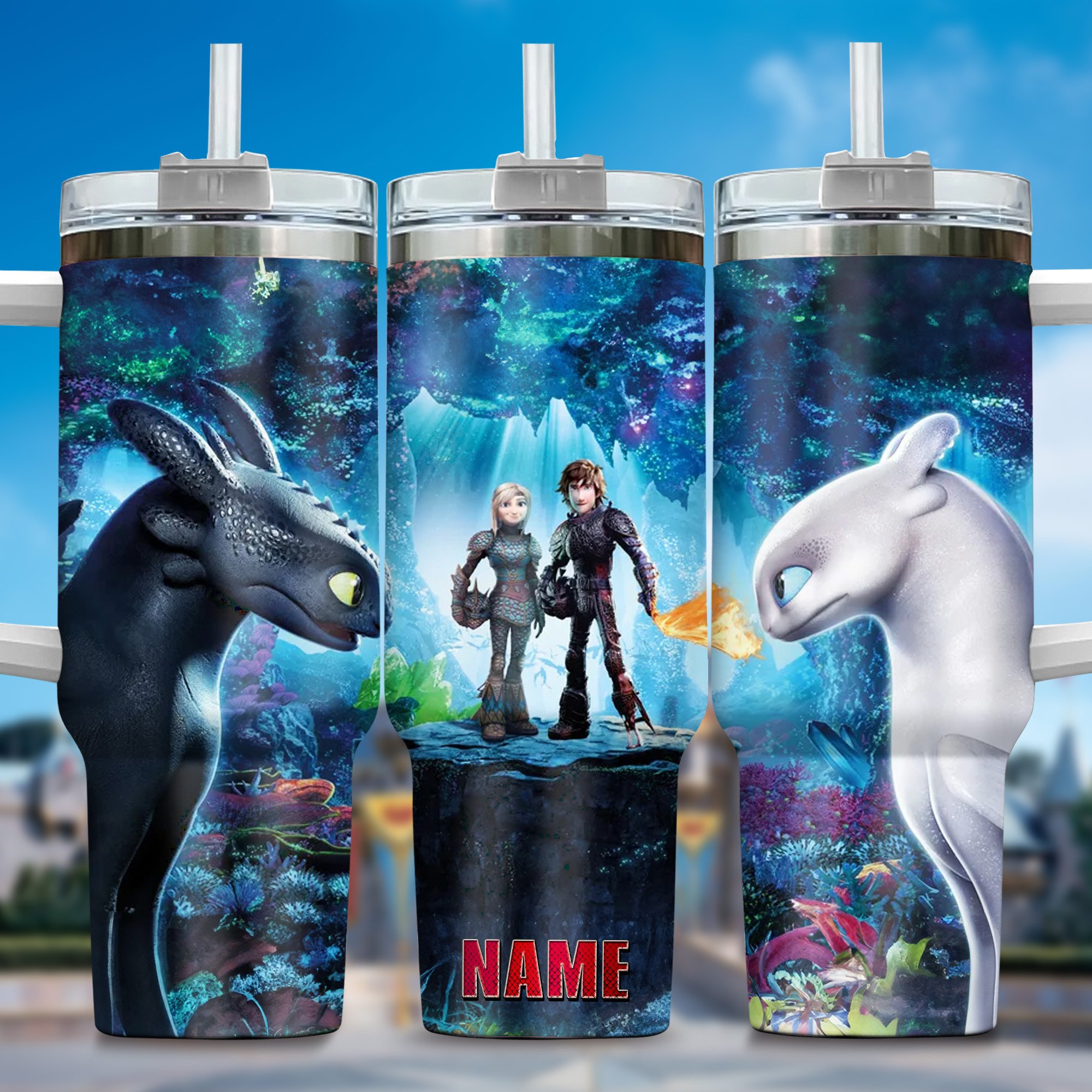 How to Train Your Dragon Movies Custom Stanley Quencher 40oz Stainless Steel Tumbler With Handle