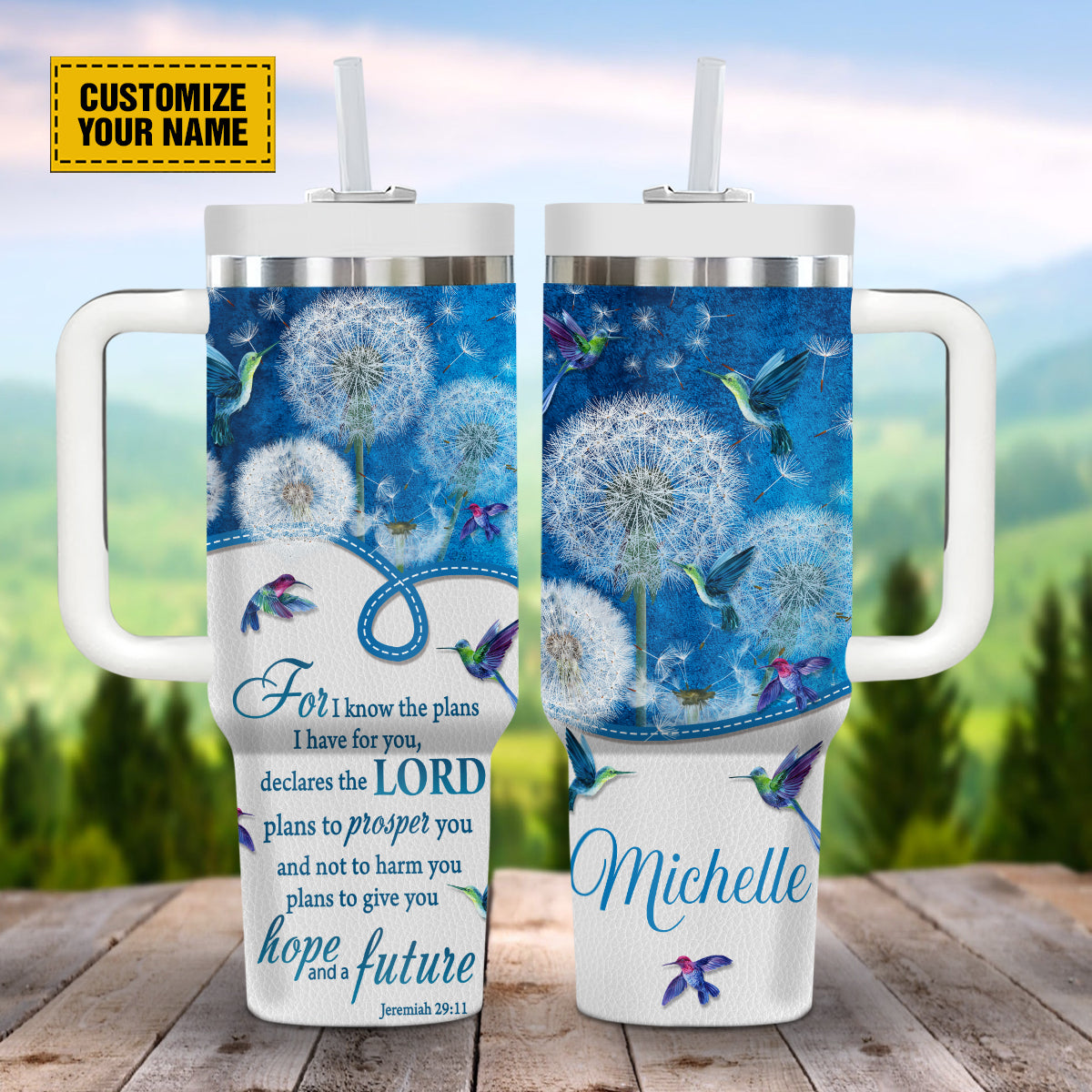Hummingbird Dandelion Faith Custom Stanley Quencher 40oz Stainless Steel Tumbler With Handle