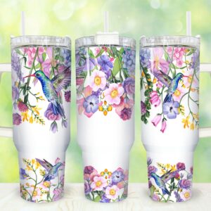 Hummingbirds Floral Custom Stanley Quencher 40oz Stainless Steel Tumbler With Handle