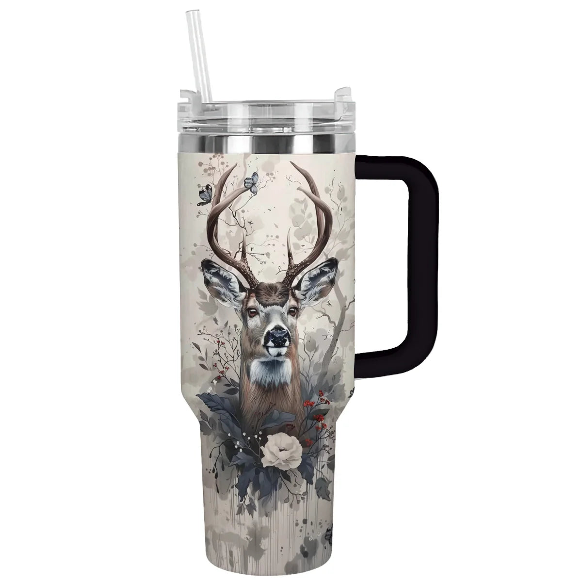 Hunting Deer Custom Stanley Quencher 40oz Stainless Steel Tumbler With Handle
