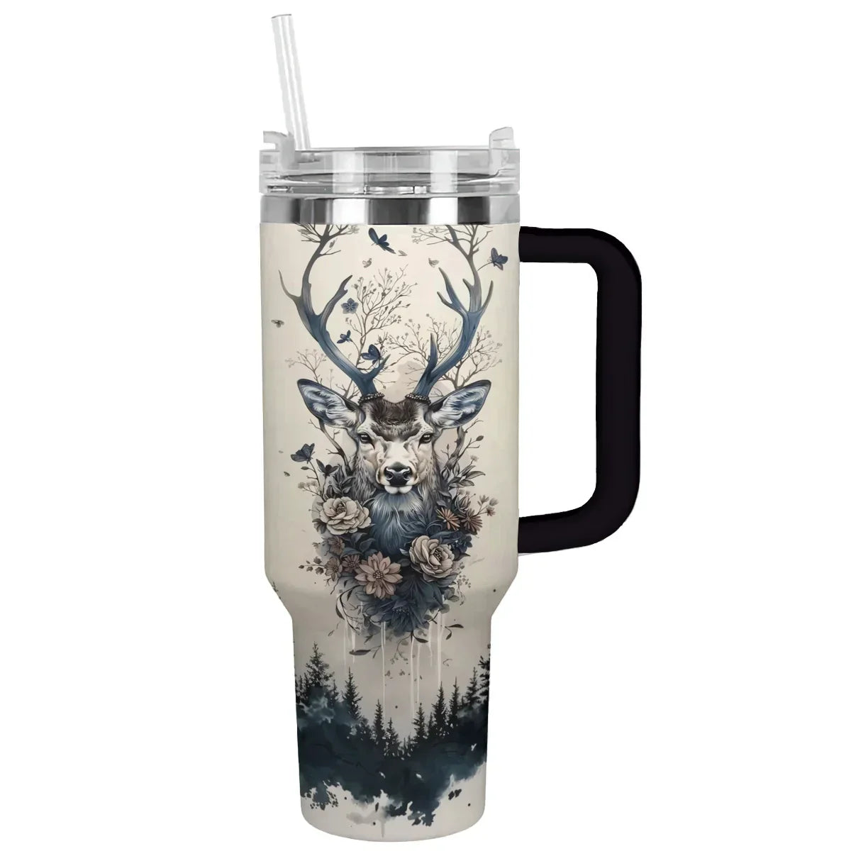 Hunting Deer Custom Stanley Quencher 40oz Stainless Steel Tumbler With Handle
