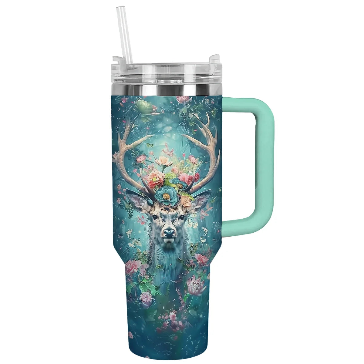 Hunting River Deer Custom Stanley Quencher 40oz Stainless Steel Tumbler With Handle