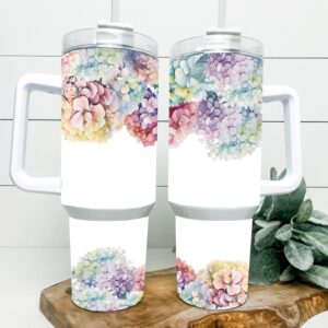 Hydrangea Flowers Custom Stanley Quencher 40oz Stainless Steel Tumbler With Handle