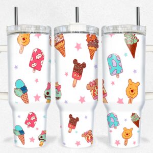 Ice Cream Disney Characters Cartoon Custom Stanley Quencher 40oz Stainless Steel Tumbler With Handle