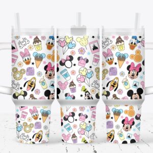 Ice Cream Mickey and Friends Disney Cartoon Custom Stanley Quencher 40oz Stainless Steel Tumbler With Handle