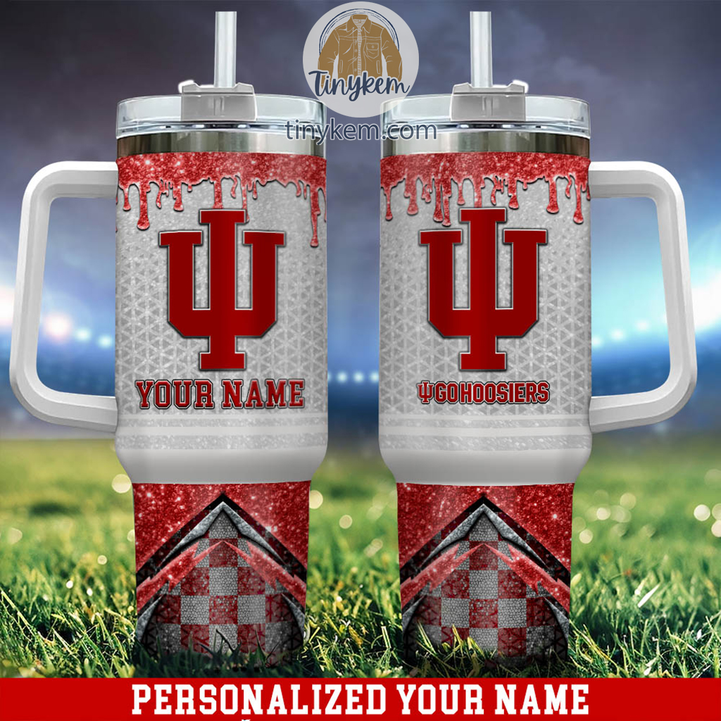 Indiana Hoosiers Glitter NCAA Custom Stanley Quencher 40oz Stainless Steel Tumbler With Handle