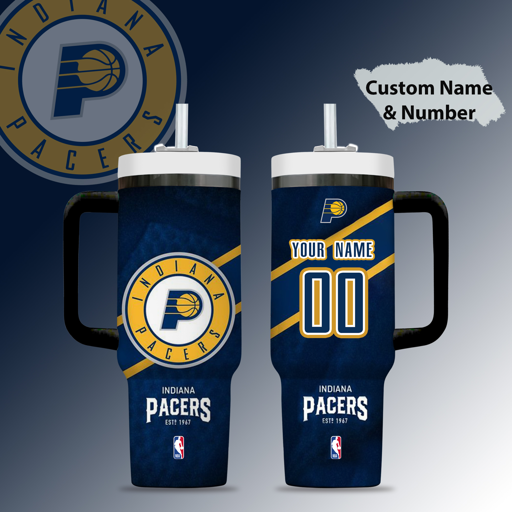 Indiana Pacers NBA Custom Stanley Quencher 40oz Stainless Steel Tumbler With Handle