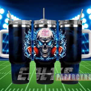 Indianapolis Colts Custom Stanley Quencher 40oz Stainless Steel Tumbler With Handle