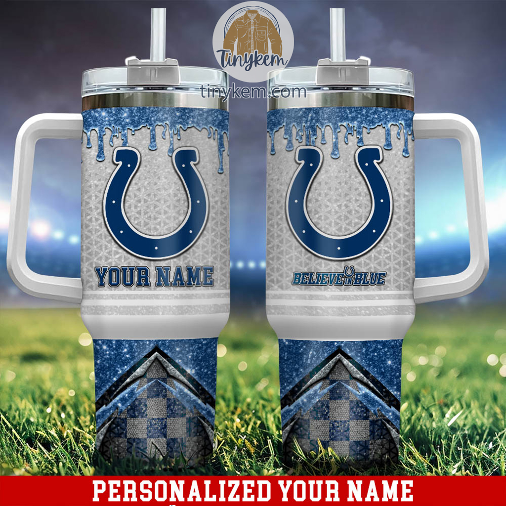 Indianapolis Colts Glitter NFL Custom Stanley Quencher 40oz Stainless Steel Tumbler With Handle