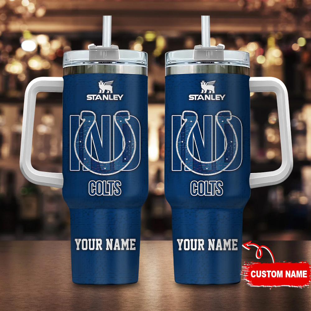 Indianapolis Colts NFL 3D Logo Custom Stanley Quencher 40oz Stainless Steel Tumbler With Handle