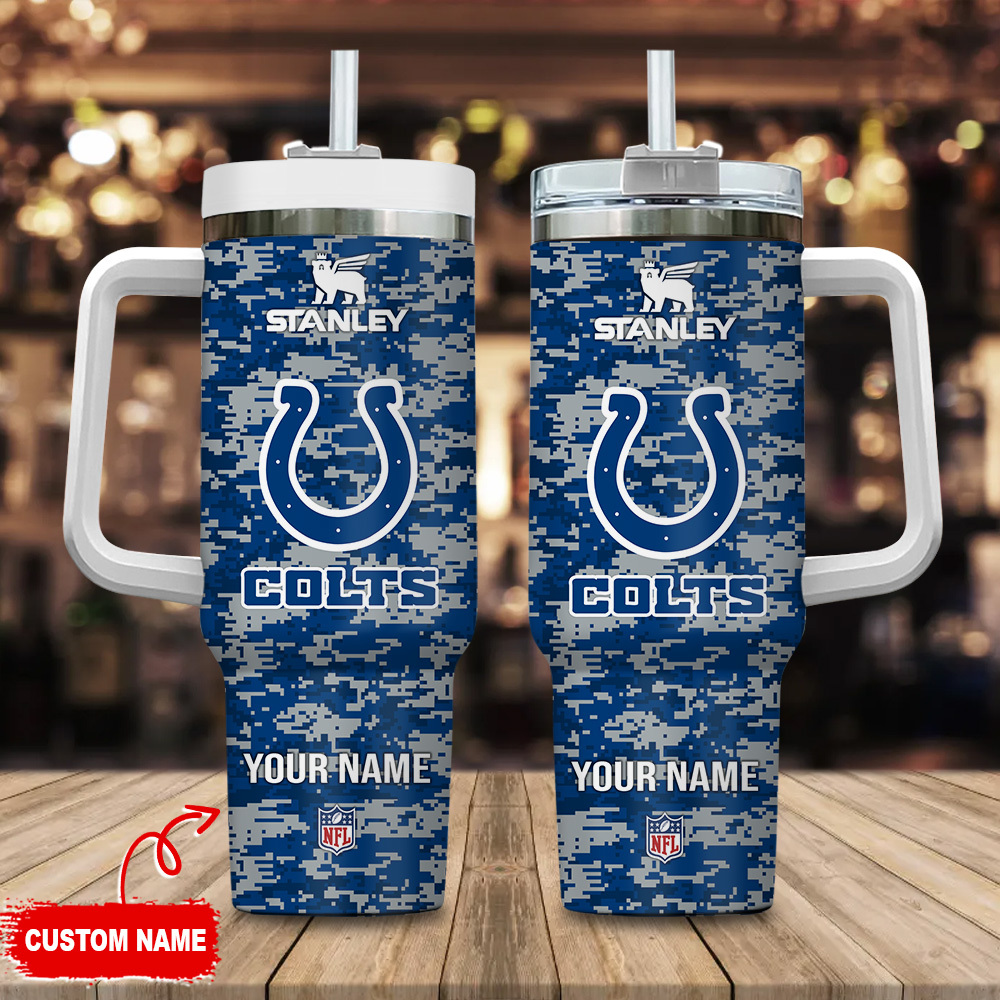 Indianapolis Colts NFL Camouflage Custom Stanley Quencher 40oz Stainless Steel Tumbler With Handle