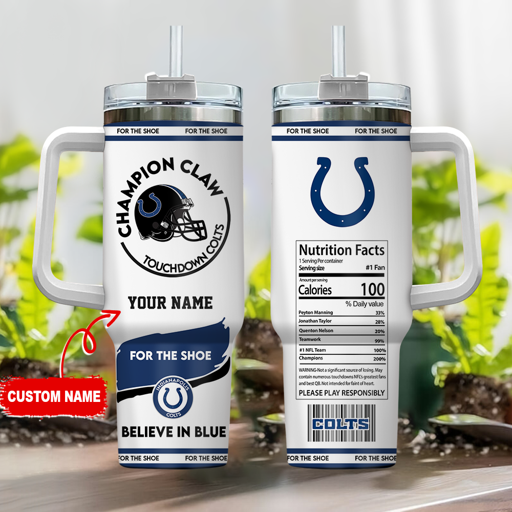 Indianapolis Colts NFL Champion Claw Custom Stanley Quencher 40oz Stainless Steel Tumbler With Handle