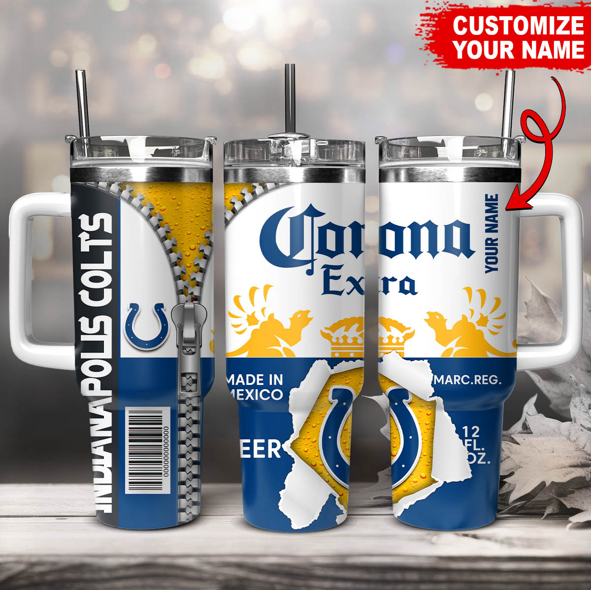 Indianapolis Colts NFL Corona Extra Custom Stanley Quencher 40oz Stainless Steel Tumbler With Handle