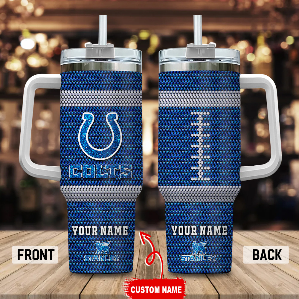Indianapolis Colts NFL Crystal Custom Stanley Quencher 40oz Stainless Steel Tumbler With Handle