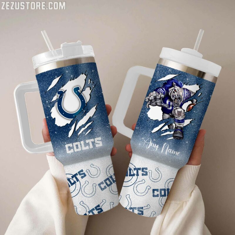 Indianapolis Colts NFL Custom Stanley Quencher 40oz Stainless Steel Tumbler With Handle