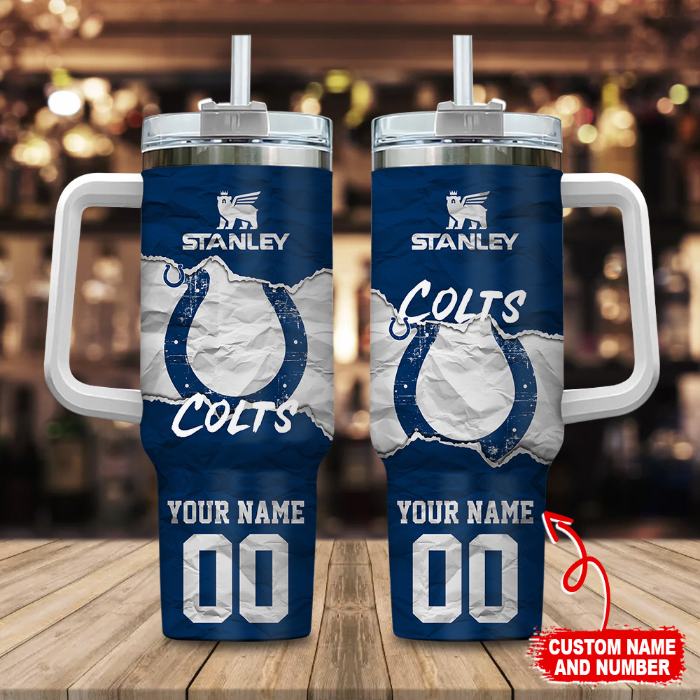 Indianapolis Colts NFL Custom Stanley Quencher 40oz Stainless Steel Tumbler With Handle