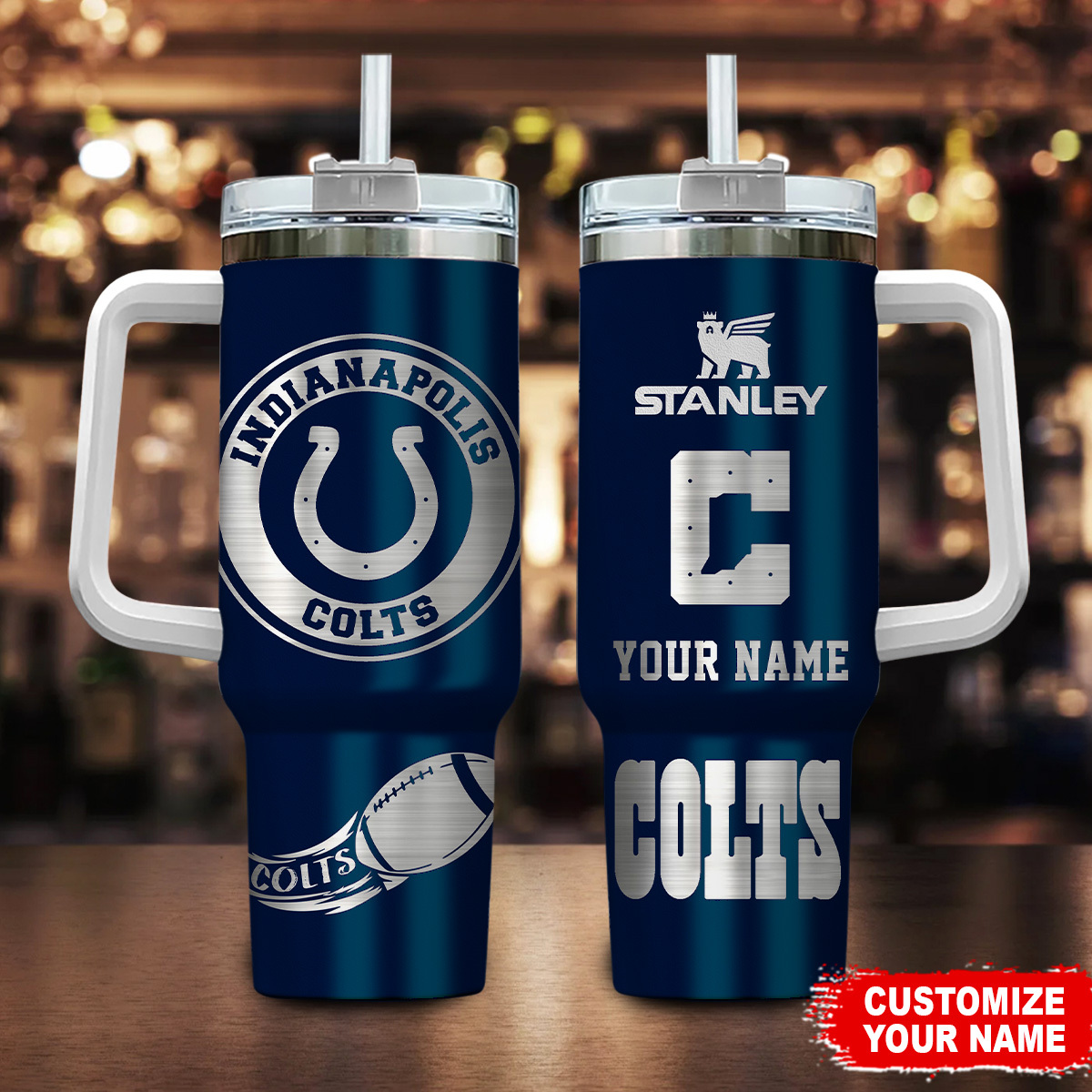 Indianapolis Colts NFL Custom Stanley Quencher 40oz Stainless Steel Tumbler With Handle
