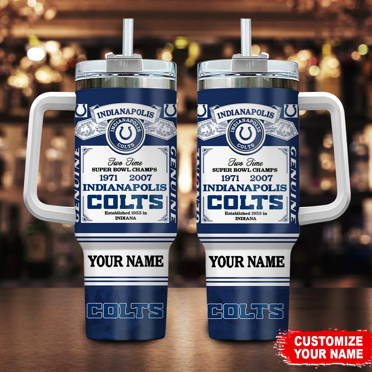 Indianapolis Colts NFL Custom Stanley Quencher 40oz Stainless Steel Tumbler With Handle