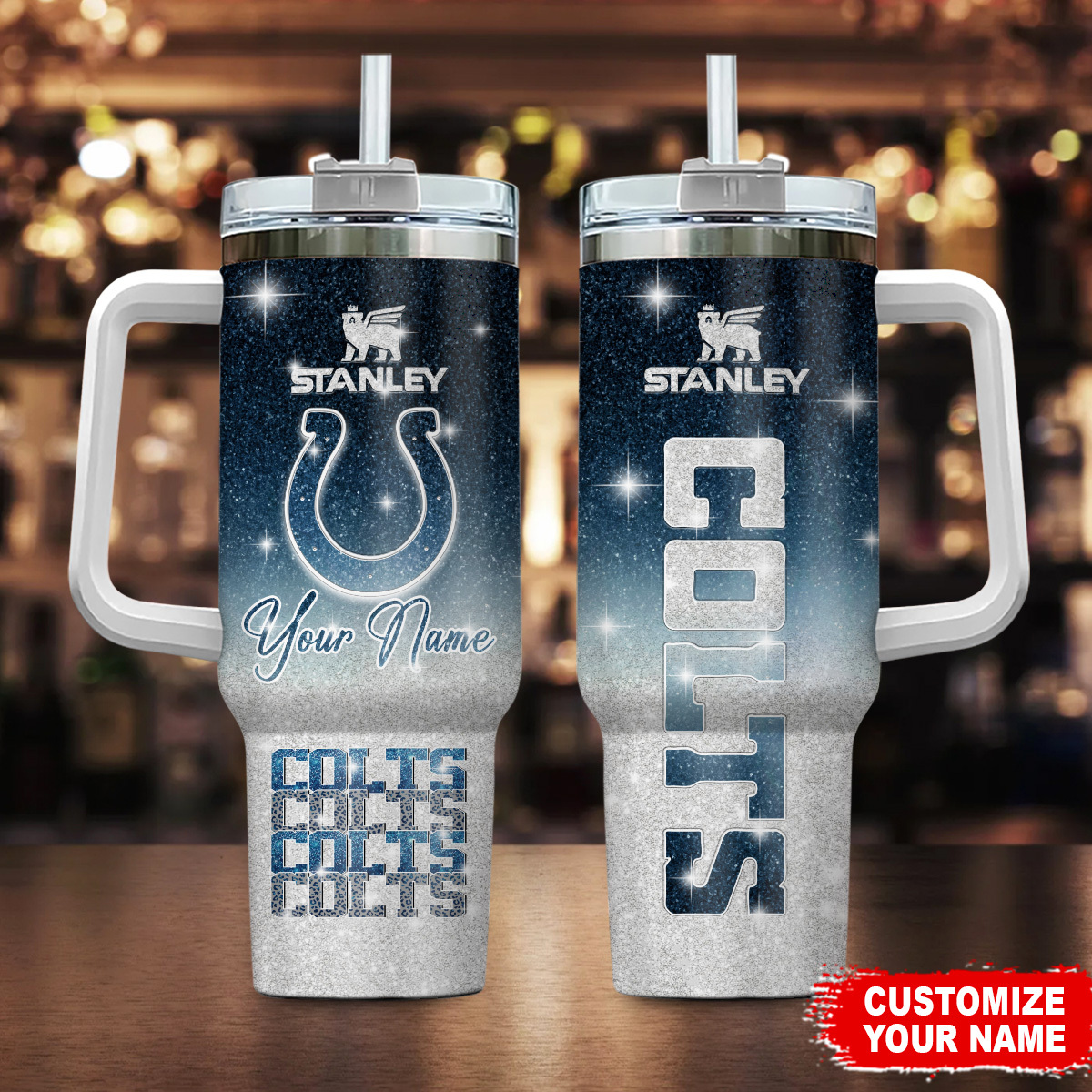 Indianapolis Colts NFL Custom Stanley Quencher 40oz Stainless Steel Tumbler With Handle